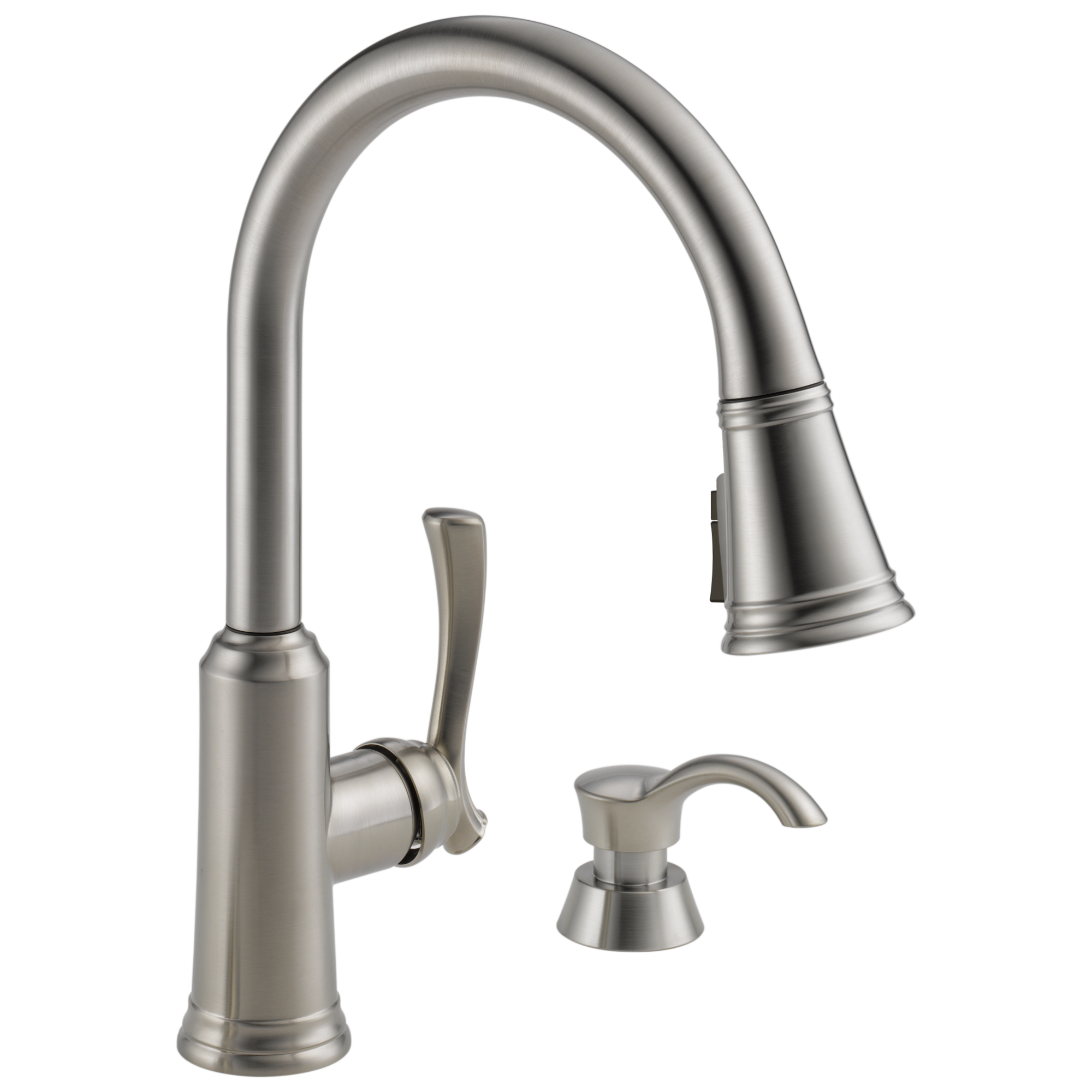 Delta Faucet Lakeview Single Handle Pull-Down Kitchen Faucet with Soap Dispenser and ShieldSpray Technology - Stainless
