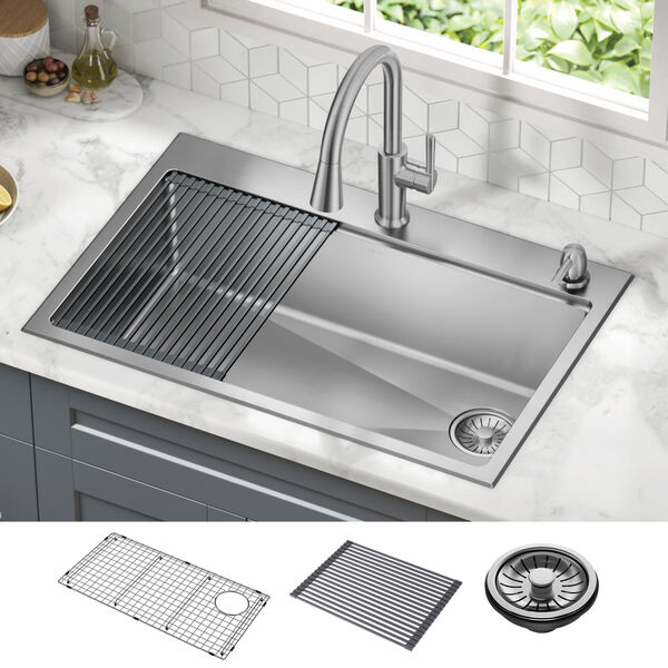 33” Stainless Steel Workstation Kitchen Sink DropIn Undermount Single