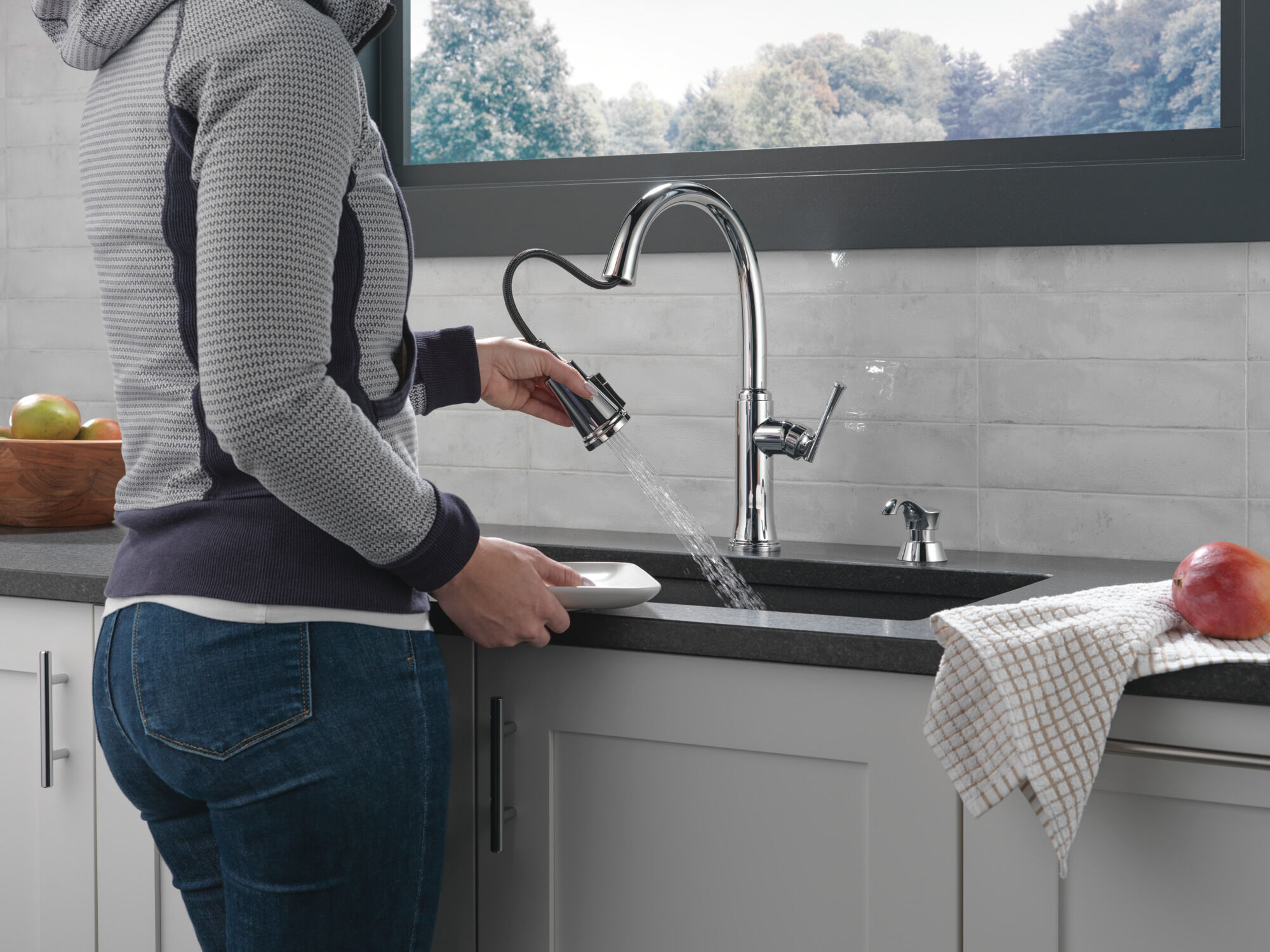 Single Handle Pull-Down Kitchen Faucet with Soap Dispenser and