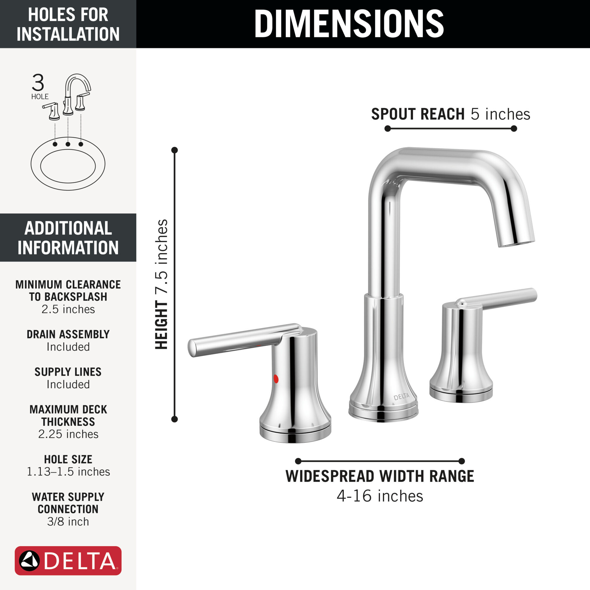 Two Handle Widespread Bathroom Faucet in Chrome 3554-MPU-DST