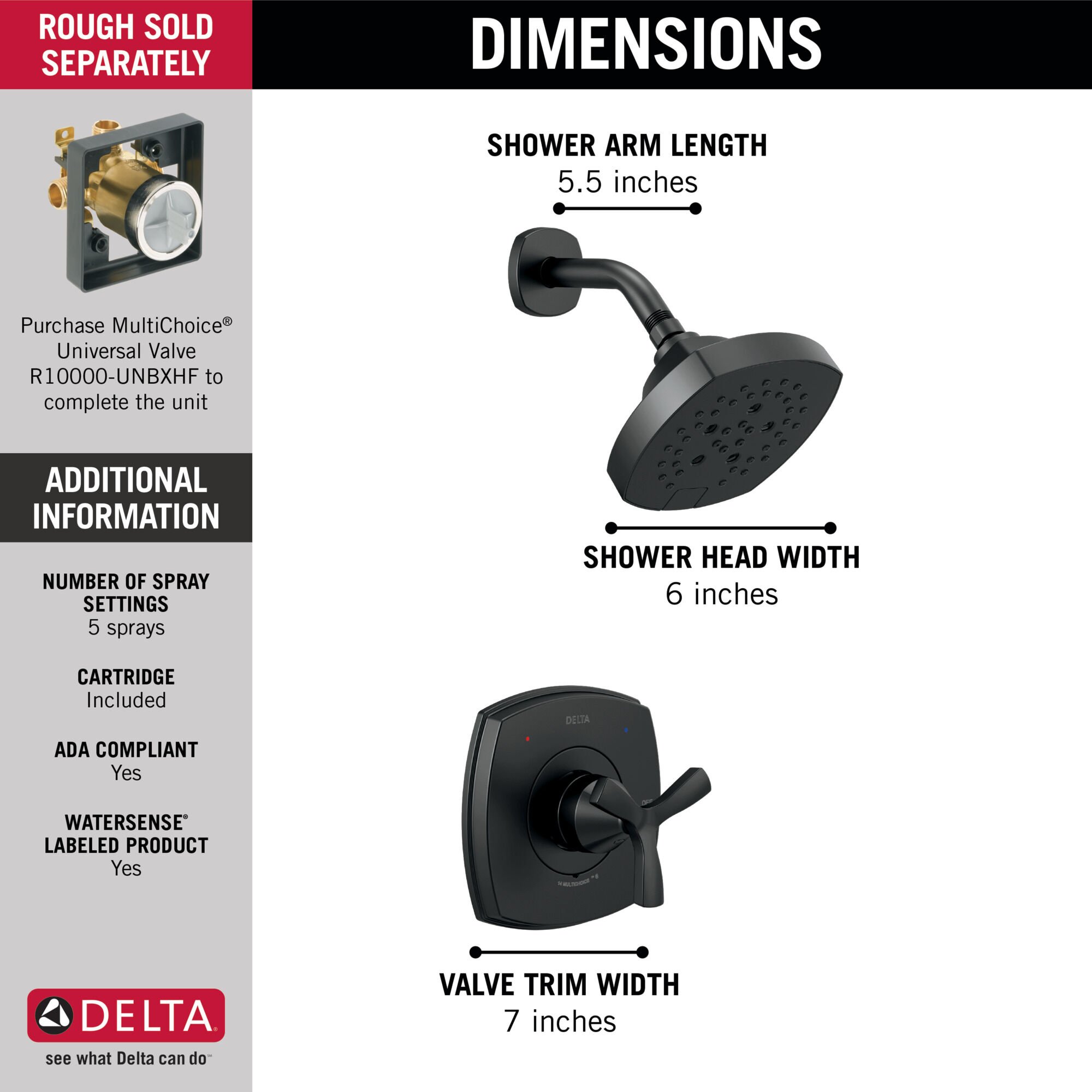 14 Series Shower Only in Matte Black T142766-BL | Delta Faucet