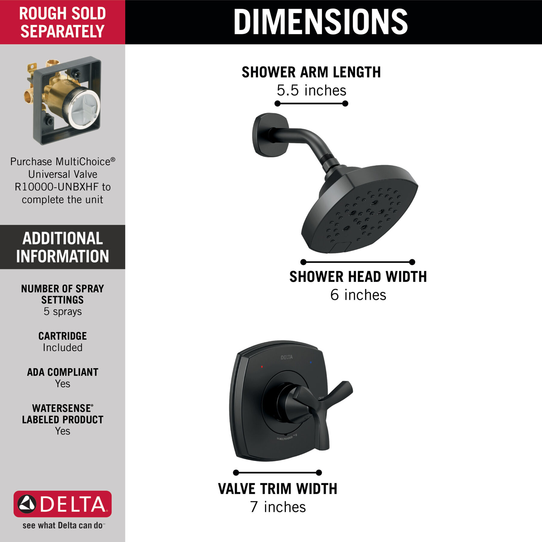 14 Series Shower Only in Matte Black T142766-BL | Delta Faucet 
