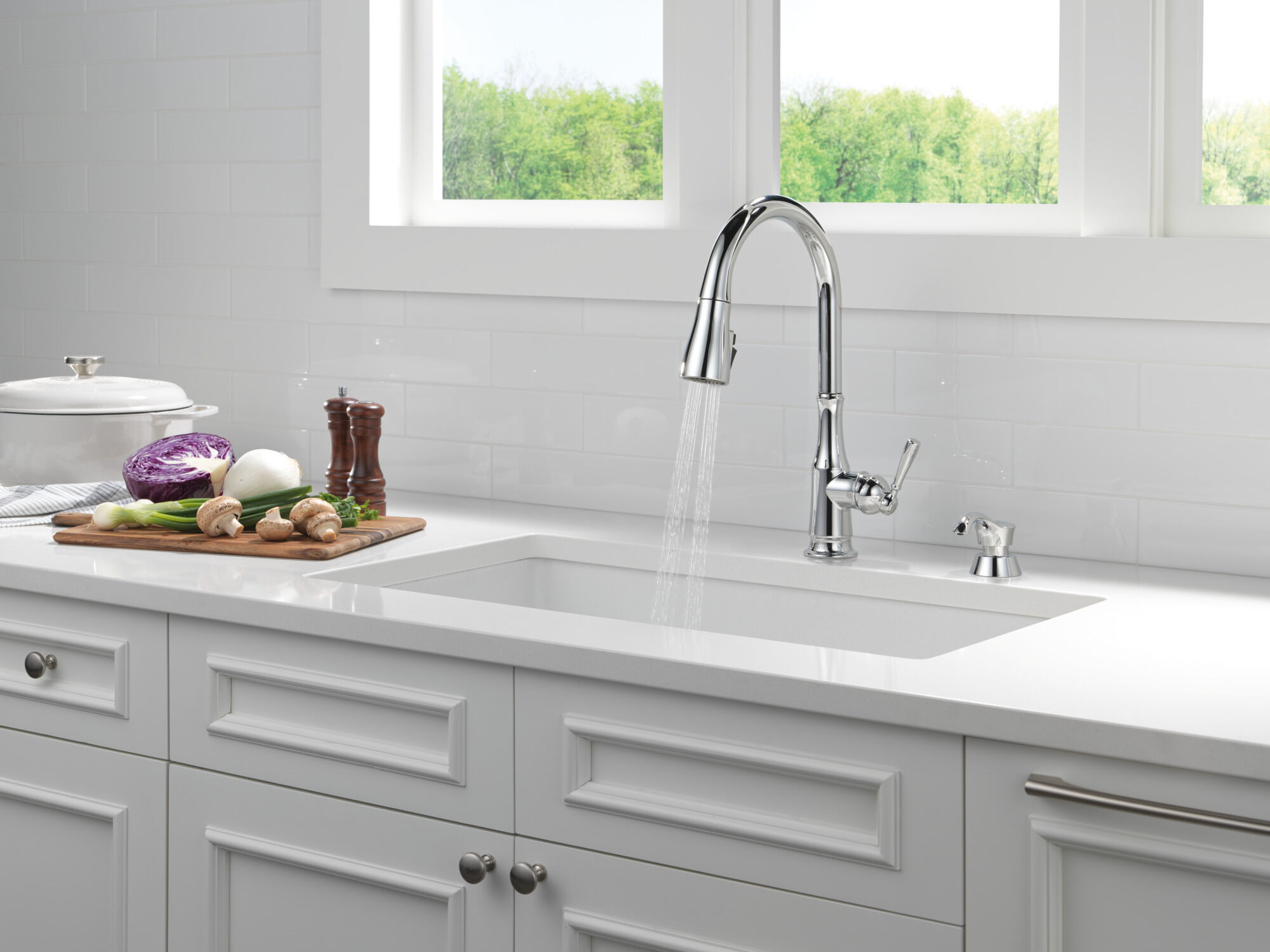 Single Handle Pull-Down Kitchen Faucet with Soap Dispenser and