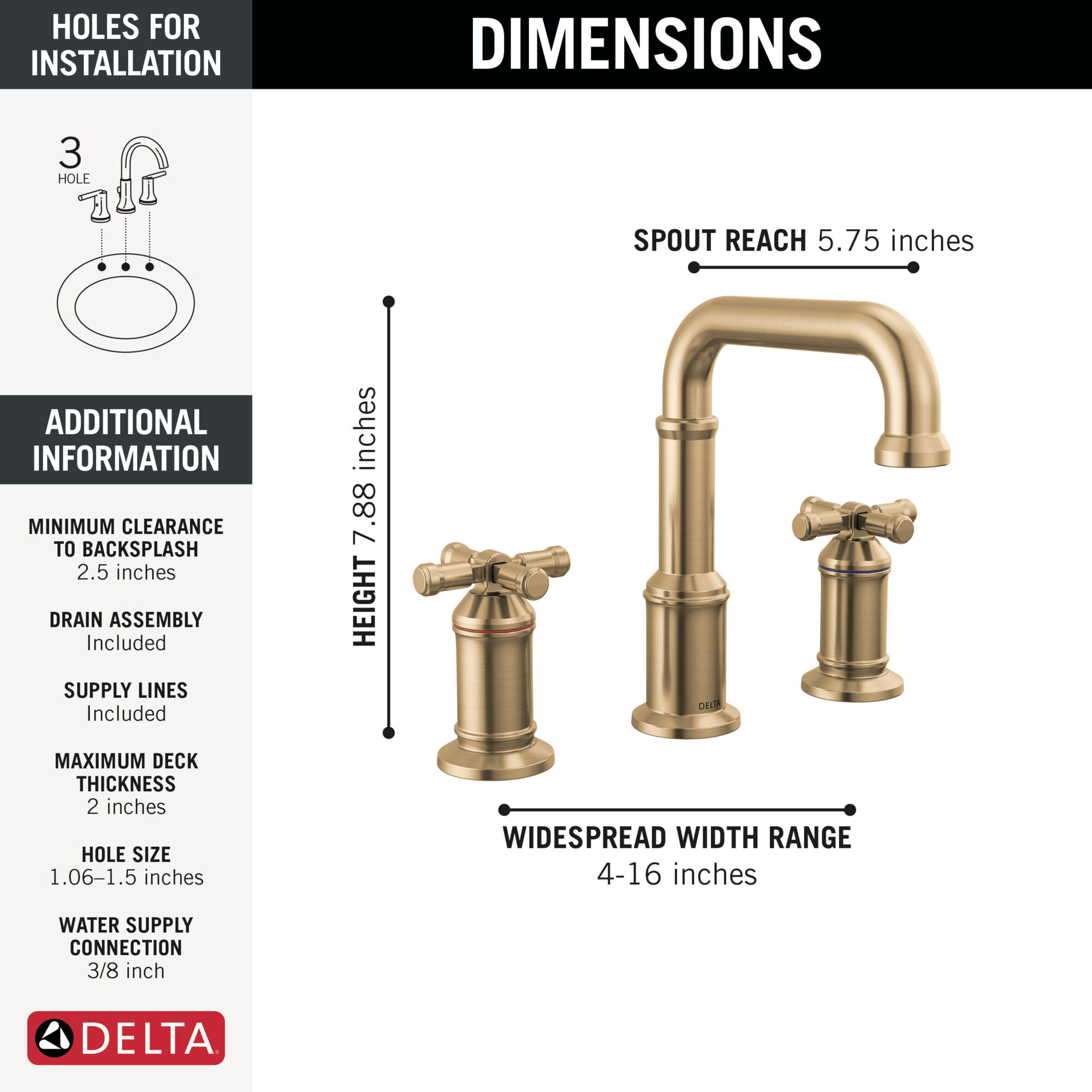 Two Handle Widespread Bathroom Faucet in Lumicoat® Champagne