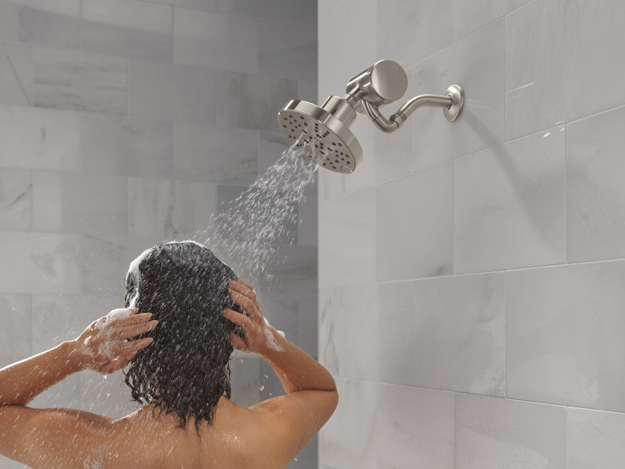H2Okinetic® 5-Setting Contemporary Raincan Shower Head in Lumicoat
