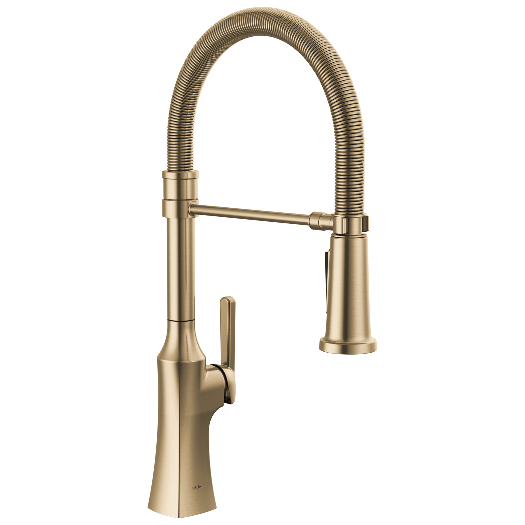 Single Handle Pull-Down Spring Kitchen Faucet in Champagne Bronze