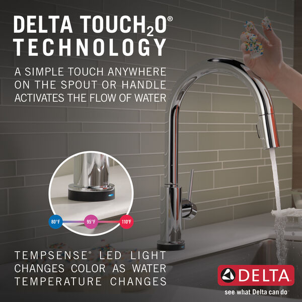 Voiceiq Single Handle Pull Down Kitchen Faucet With Touch2o Technology In Chrome 9159tv Dst Delta Faucet