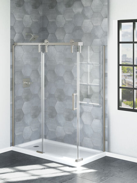 60”x32” Stainless Corner Shower Door, image 2