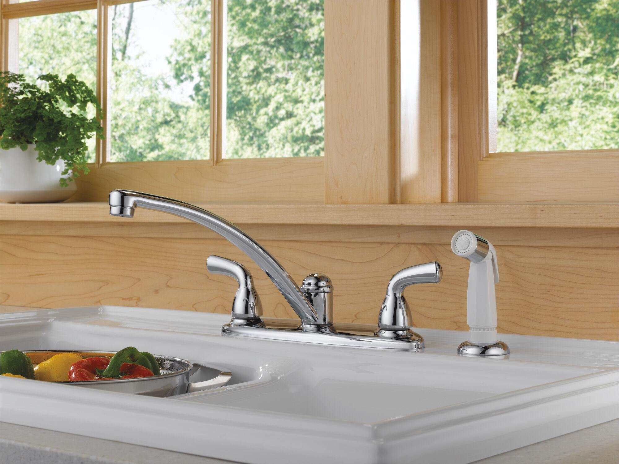Two Handle Kitchen Faucet with Spray in Chrome B2410LF | Delta Faucet