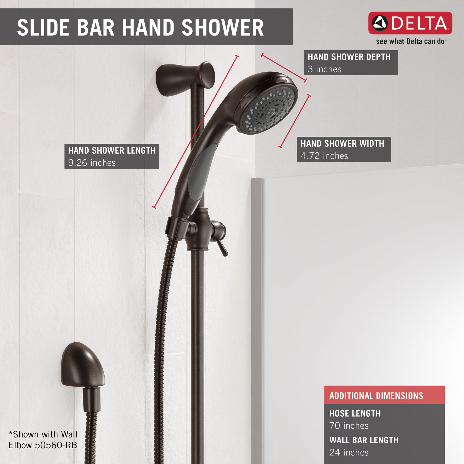 Premium 3Setting Slide Bar Hand Shower in Bronze 57014RB