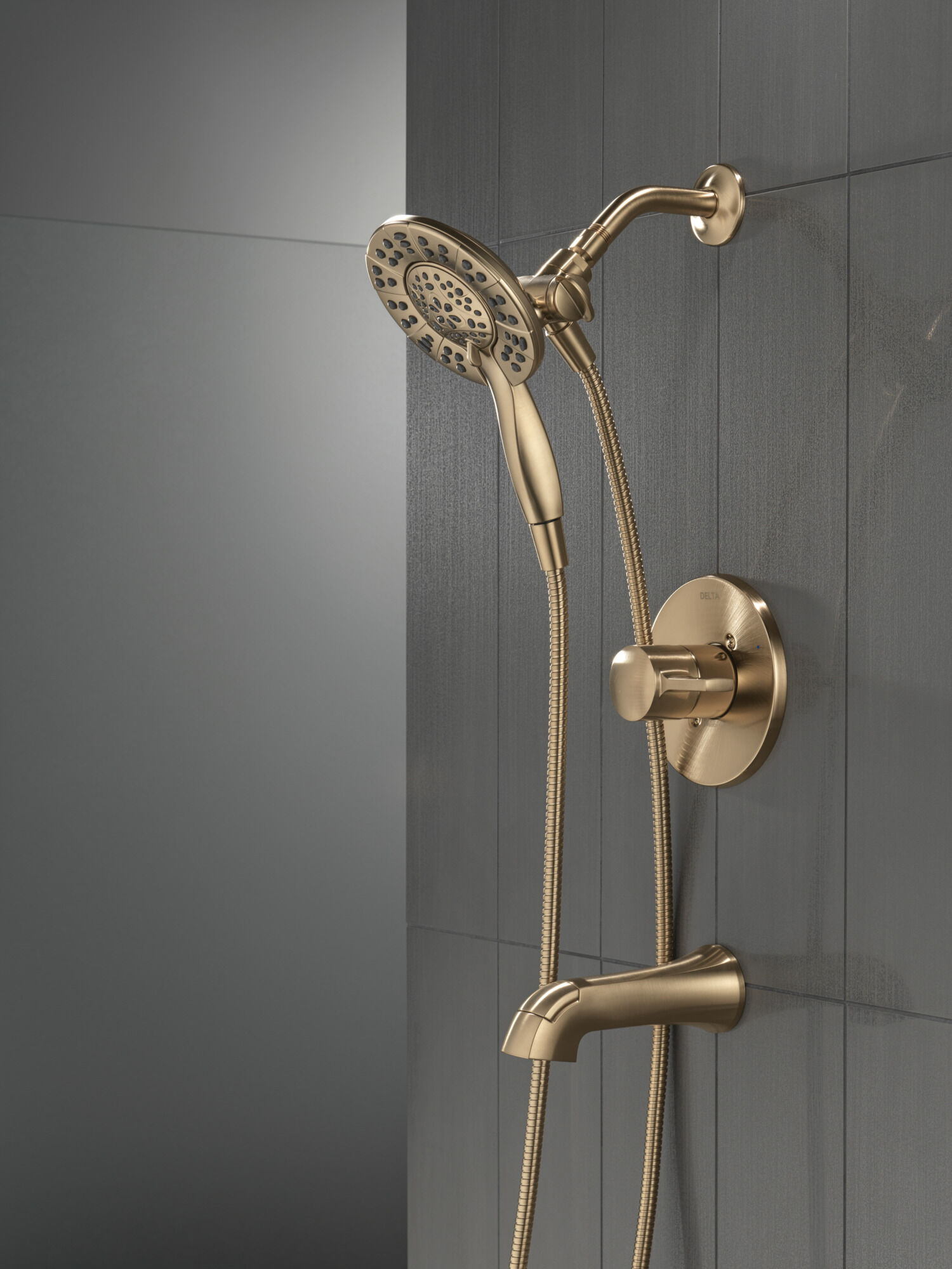 Tub Shower Trim with Universal Rough Bundle in Champagne Bronze