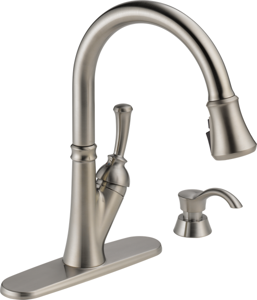 Single Handle Pull-Down Kitchen Faucet with Soap Dispenser and