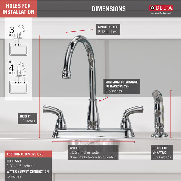 Two Handle Kitchen Faucet with Spray (Recertified) in Chrome B2418LF-R ...