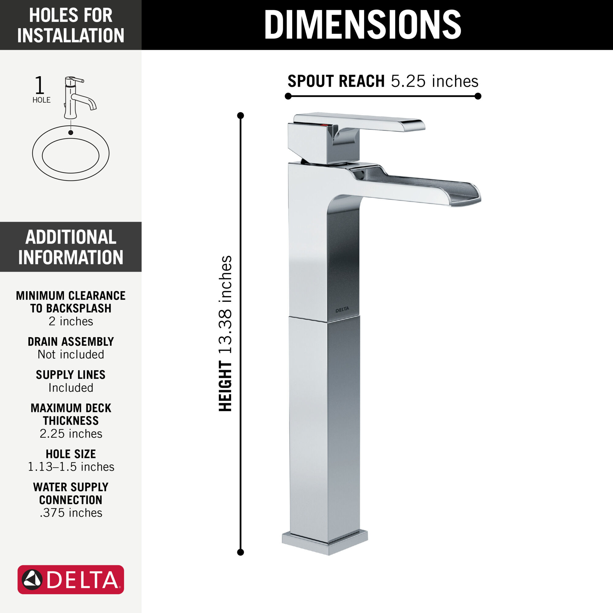 Delta Faucet Ara Single-Handle Waterfall Vessel Bathroom Faucet for Vessel Sinks Stainless 768LF-SS
