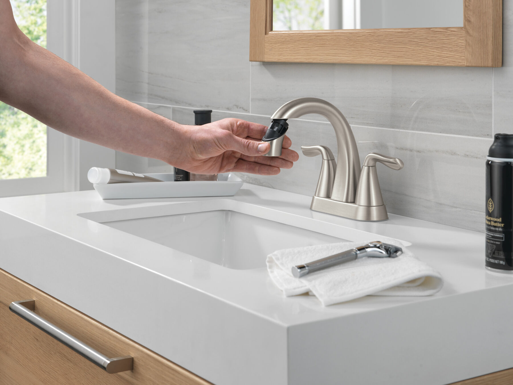 Two Handle Centerset Pull-Down Bathroom Faucet in Spotshield Brushed ...