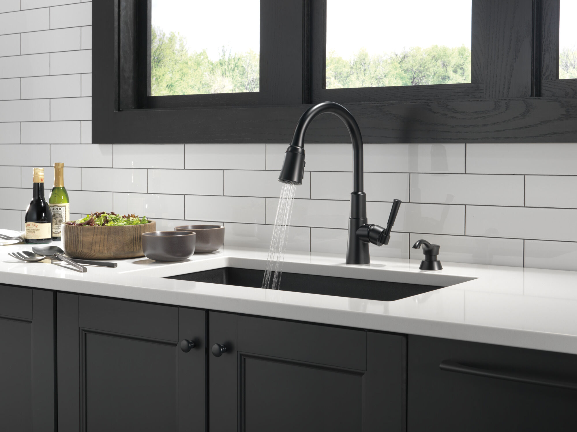 Single Handle Pull-Down Kitchen Faucet with Soap Dispenser and