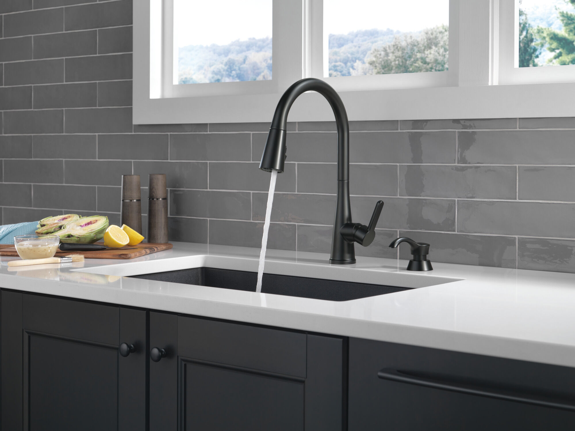 Single Handle Pull-Down Kitchen Faucet with Soap Dispenser and