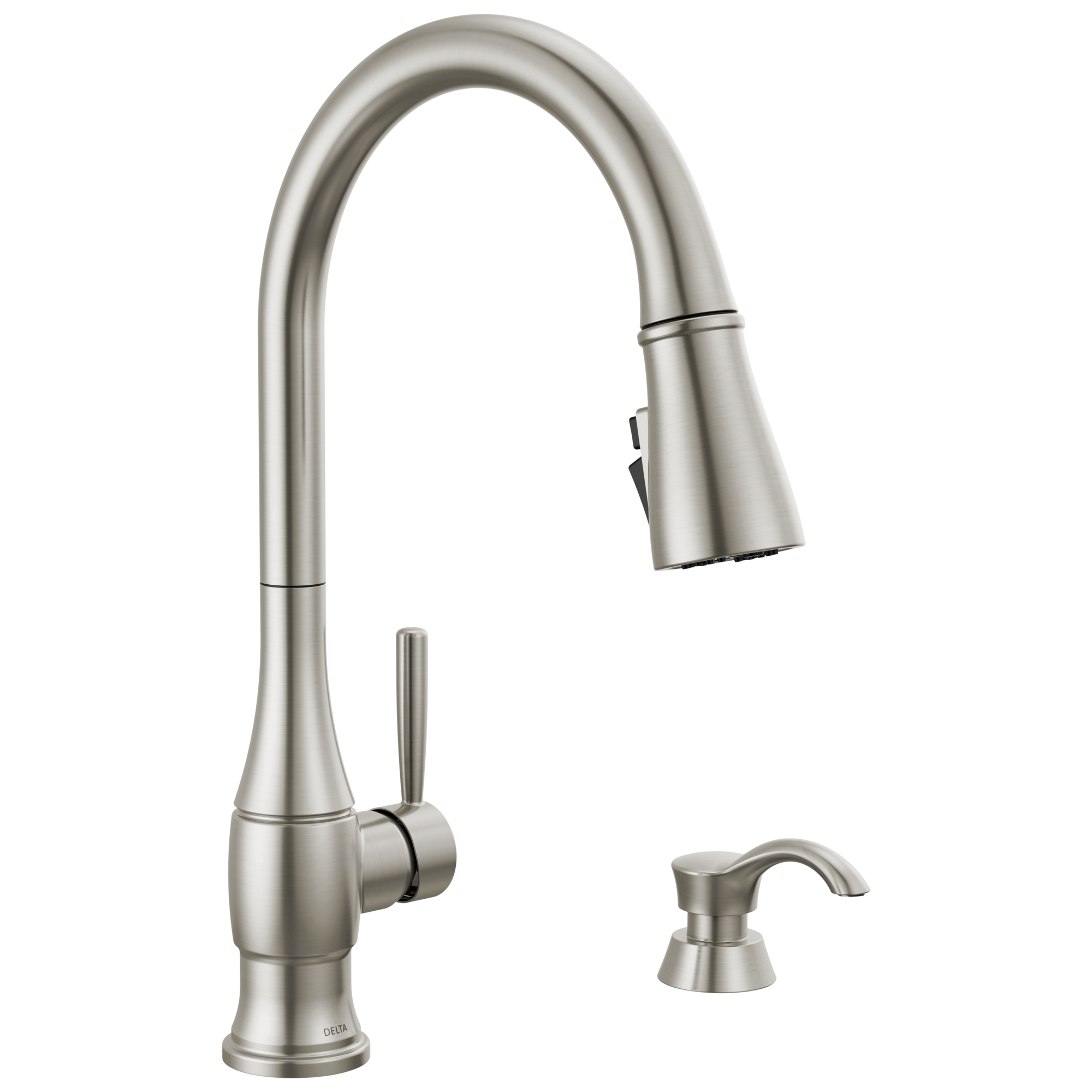 HazelwoodE Single Handle Pull-Down Kitchen Faucet with Soap Dispenser and ShieldSpray Technology - Spotshield Stainless