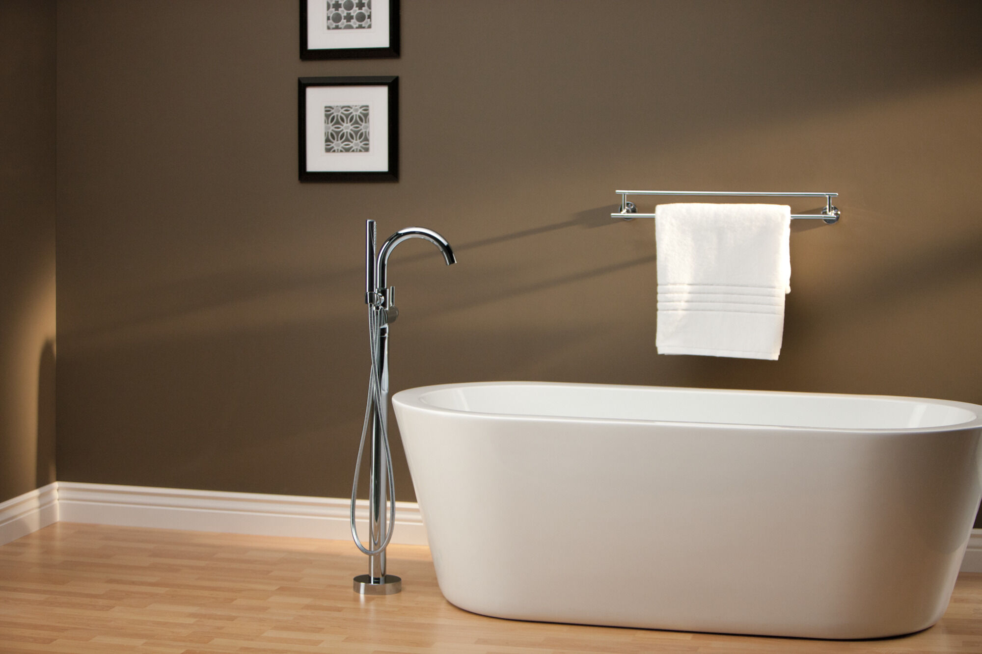 Single Handle Floor Mount Tub Filler Trim with Hand Shower