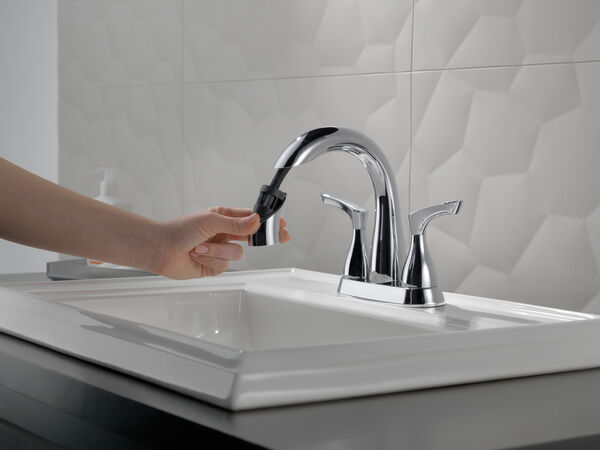 Delta Broadmoor Pull-Down Bathroom Faucet - Brushed Nickel, Centerset With Magnetic Docking Sprayer, SpotShield Finish
