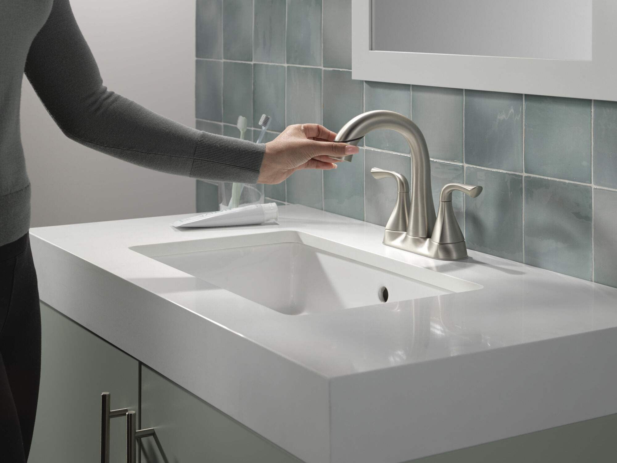 Two Handle Centerset Pull-Down Bathroom Faucet in Spotshield