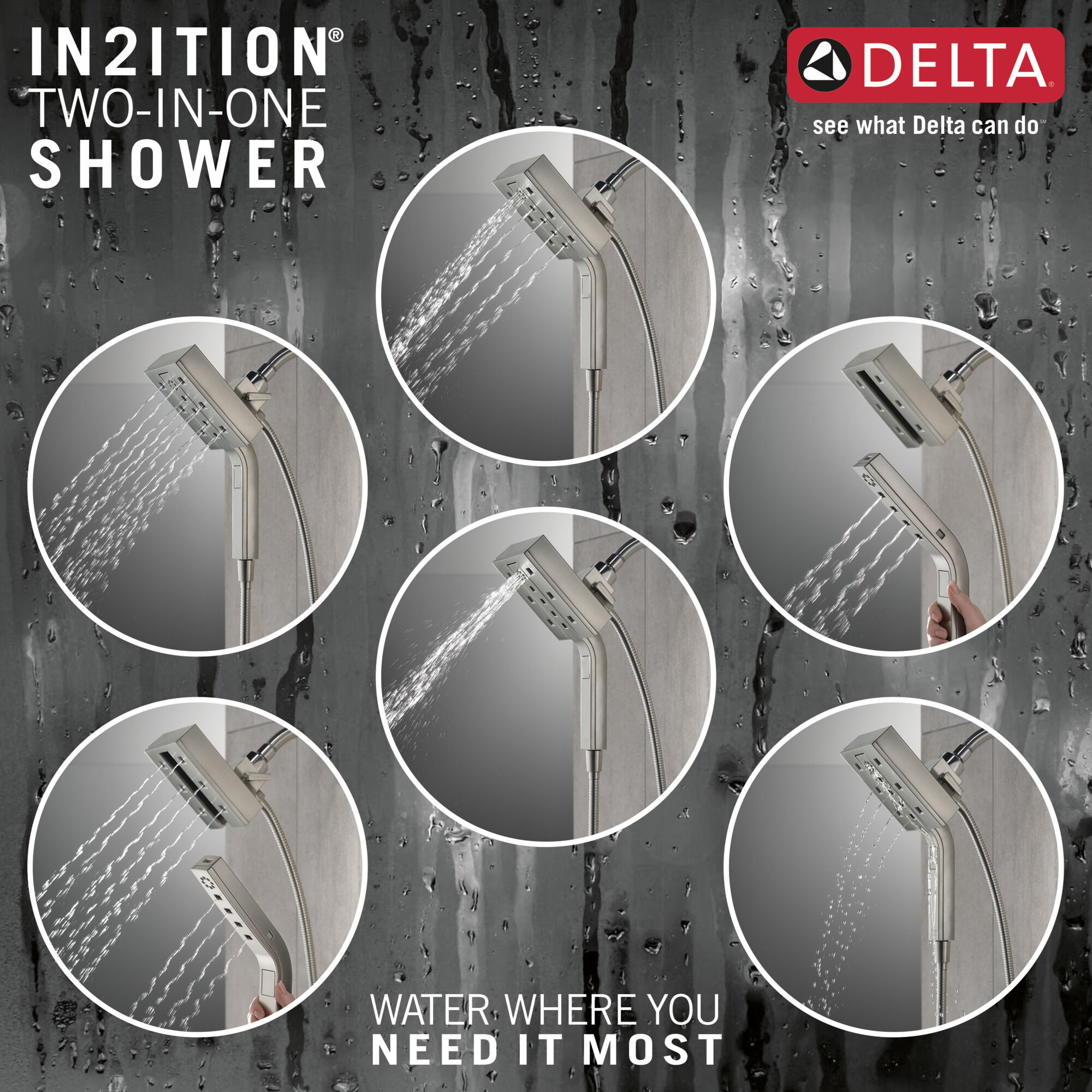 H2Okinetic® In2ition® 4-Setting Two-in-One Shower in Lumicoat