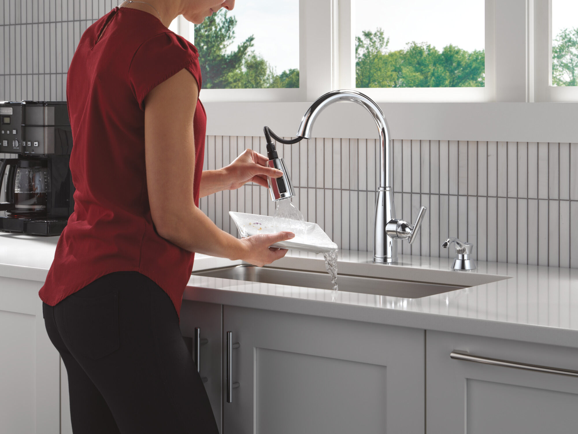 Single Handle Pull-Down Kitchen Faucet with Soap Dispenser and
