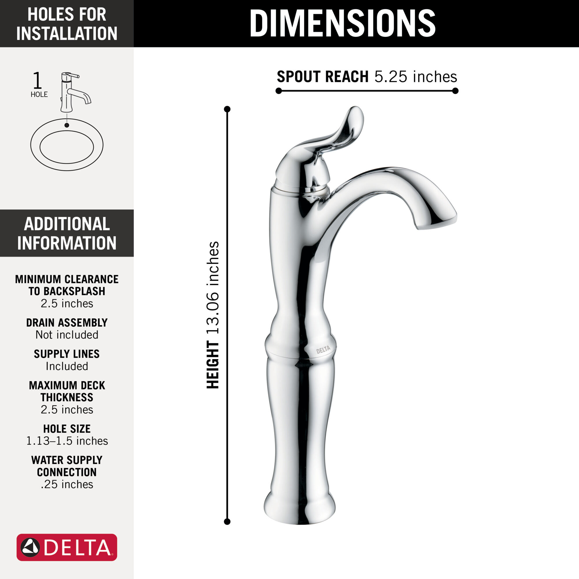 Single Handle Vessel Bathroom Faucet in Chrome 794-DST | Delta Faucet