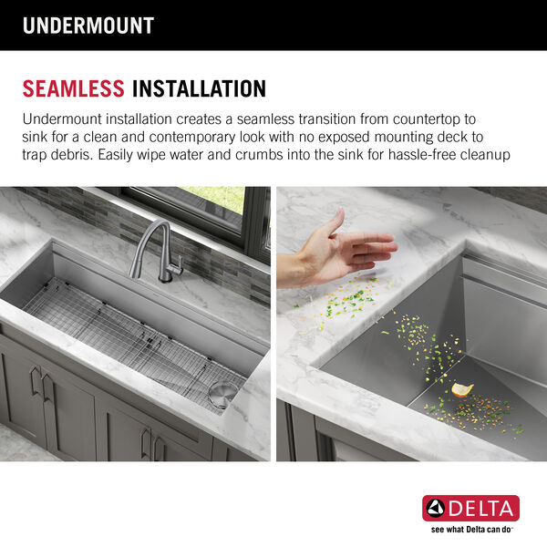 45” Workstation Undermount Single Bowl 16 Gauge Stainless Steel Kitchen Sink  with 2-Tier WorkFlow™ Ledge and Accessories in Stainless Steel 95BA131-45S- SS Delta Faucet