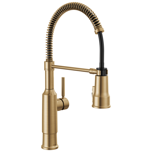 Single-Handle Pull-Down Spring Kitchen Faucet in Champagne Bronze