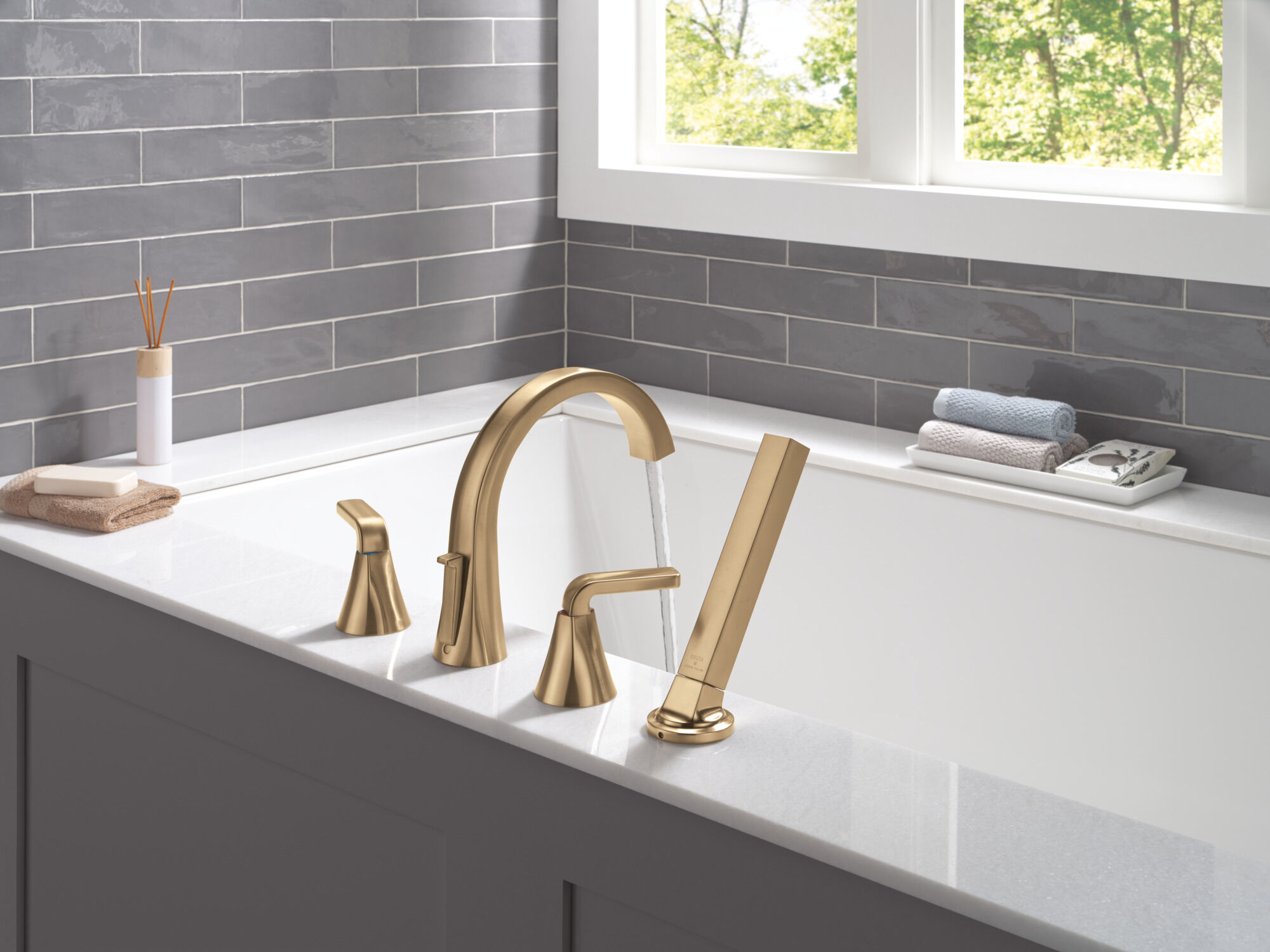 Roman Tub Trim with Hand Shower in Champagne Bronze T4762-CZ