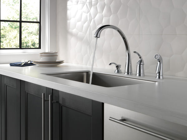 Single Handle Kitchen Faucet with Spray and Soap Dispenser in Chrome ...
