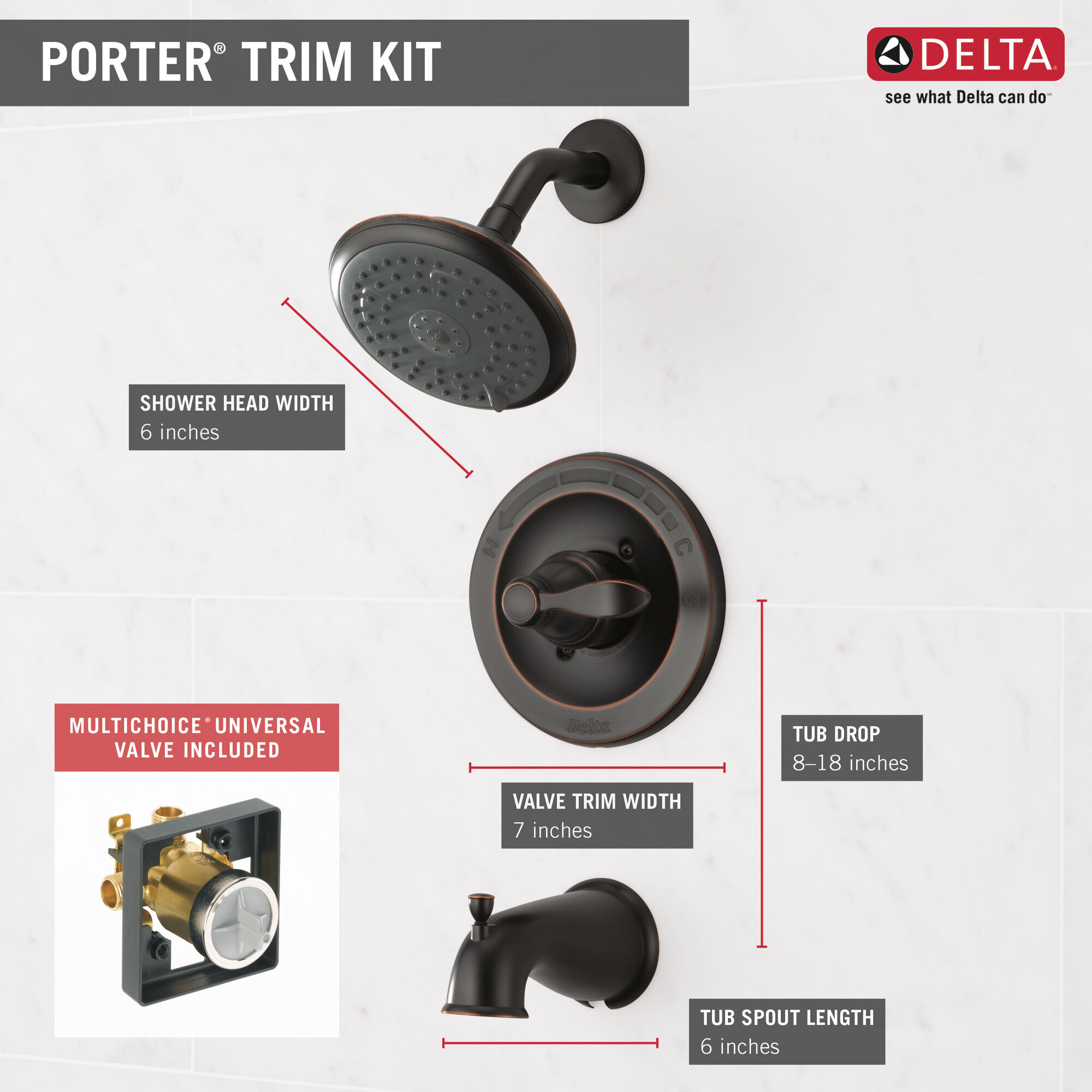 Delta 144984COBA Porter SingleHandle Tub & Shower Faucet Oil Rubbed