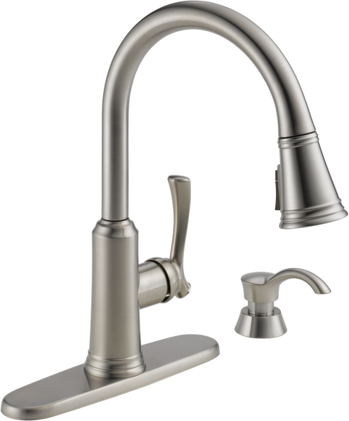 Single Handle Pull-Down Kitchen Faucet with Soap Dispenser and ShieldSprayÂ®  Technology (Recertified)