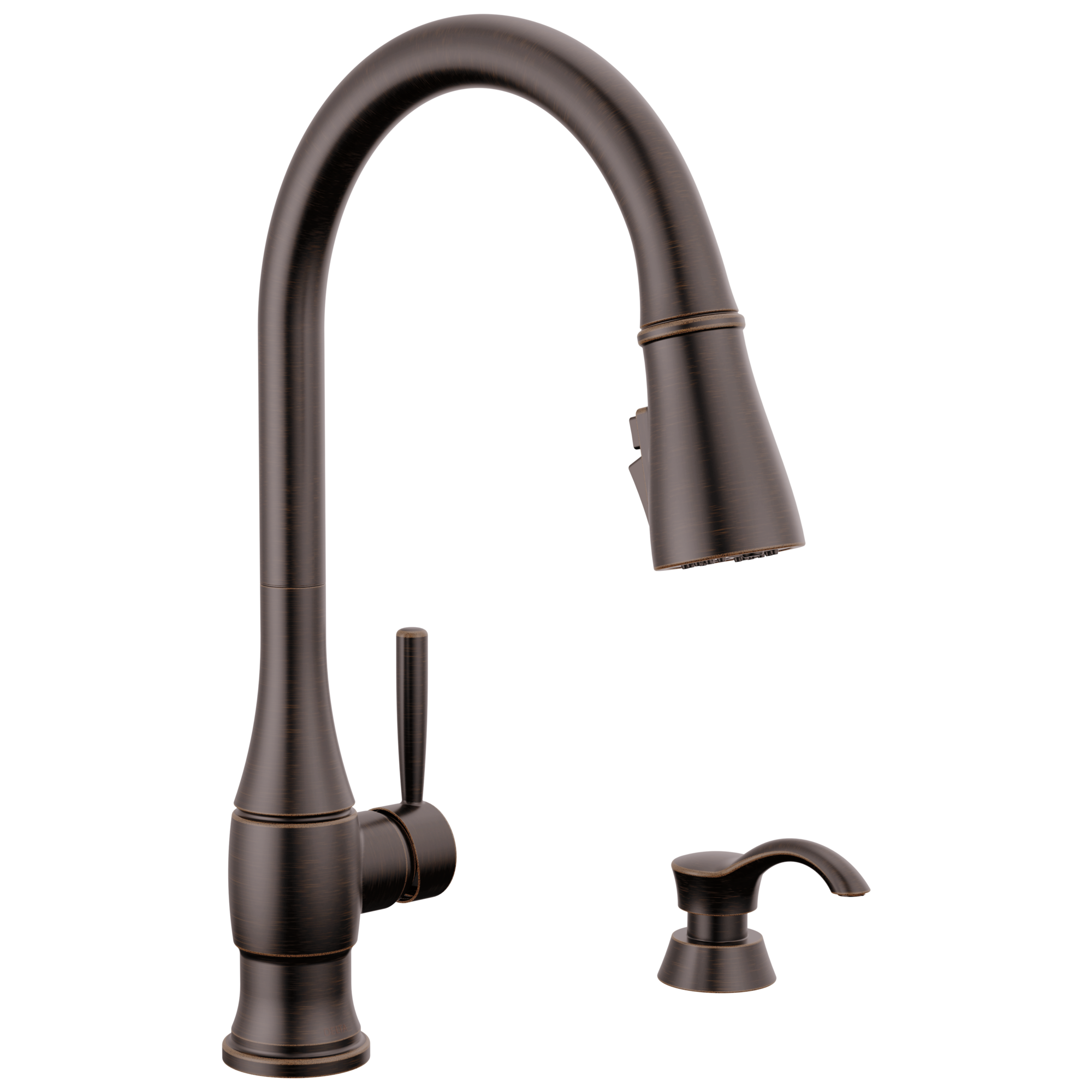 HazelwoodE Single Handle Pull-Down Kitchen Faucet with Soap Dispenser and ShieldSpray Technology - Venetian Bronze