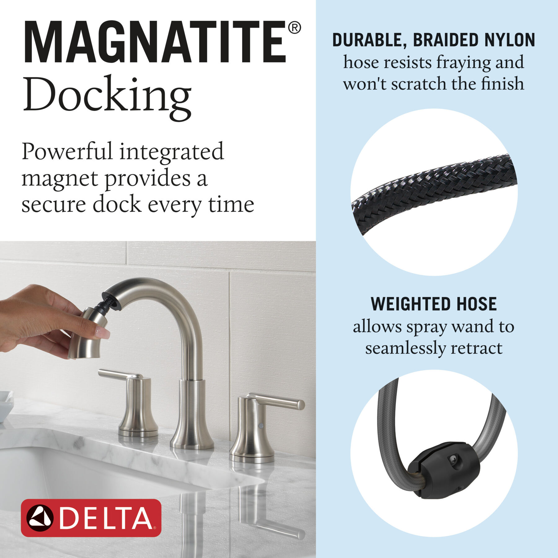 Two Handle Widespread Pull Down Bathroom Faucet in Stainless 3559 