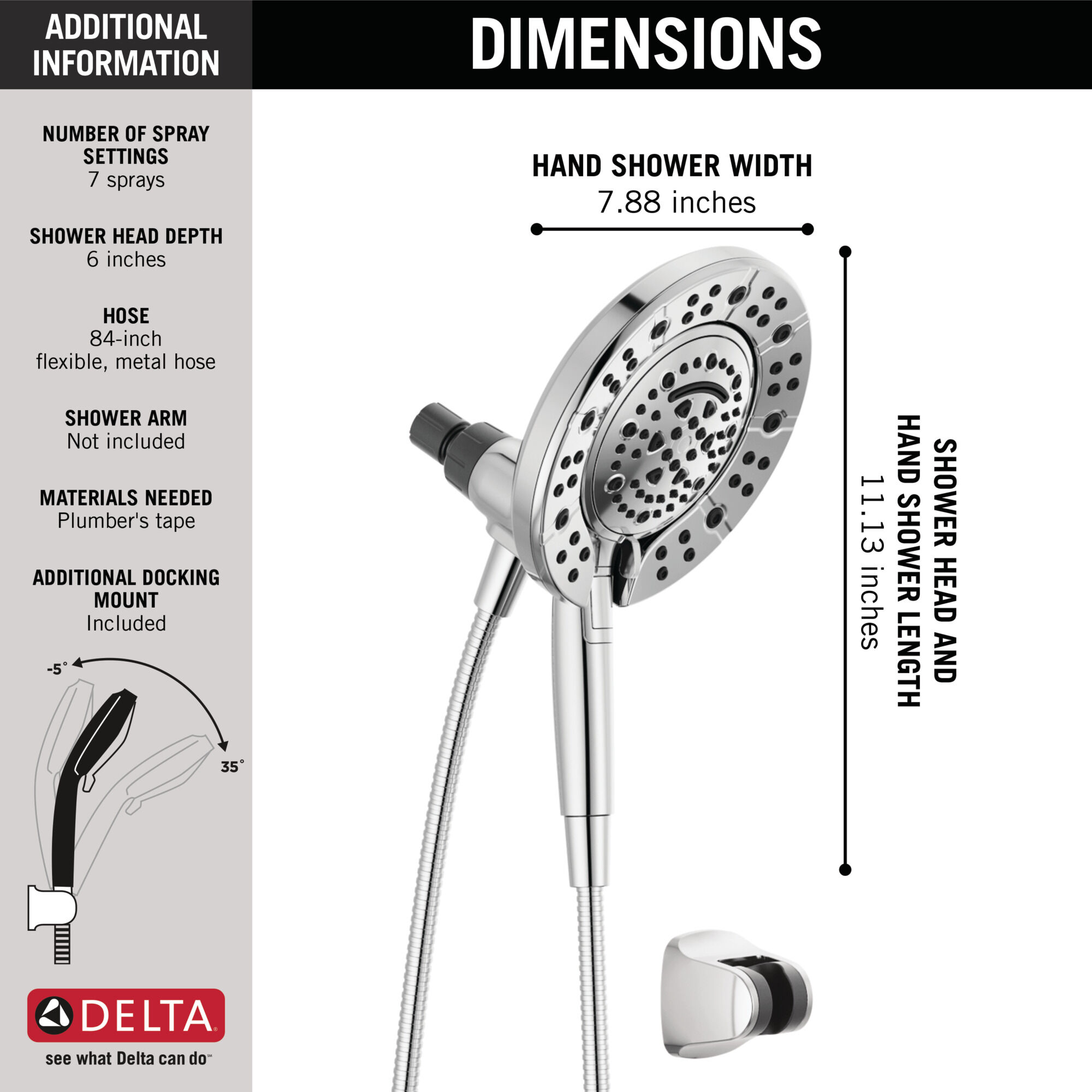 7-Setting In2ition® Two-in-One Shower in Chrome 75888 | Delta Faucet