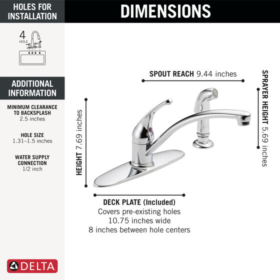 Single Handle Kitchen Faucet with Spray in Chrome 10901LF | Delta Faucet