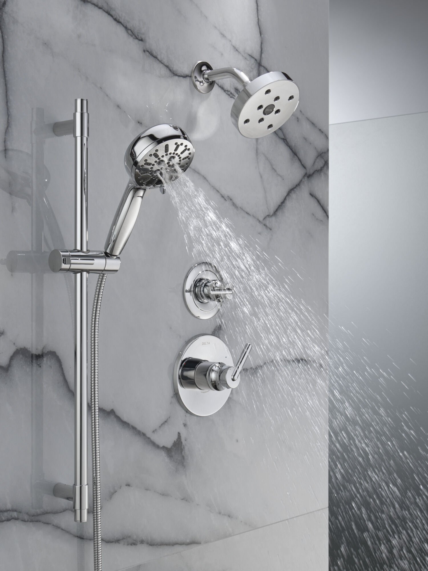 7-Setting Slide Bar Hand Shower with Cleaning Spray in Lumicoat