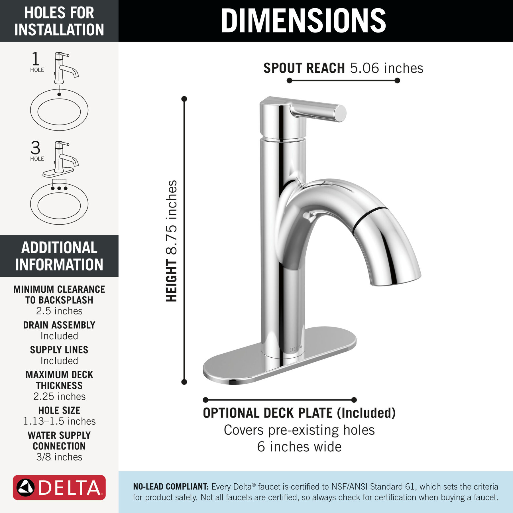 Single Handle Pull-Down Bathroom Faucet in Chrome — thumbnail 2