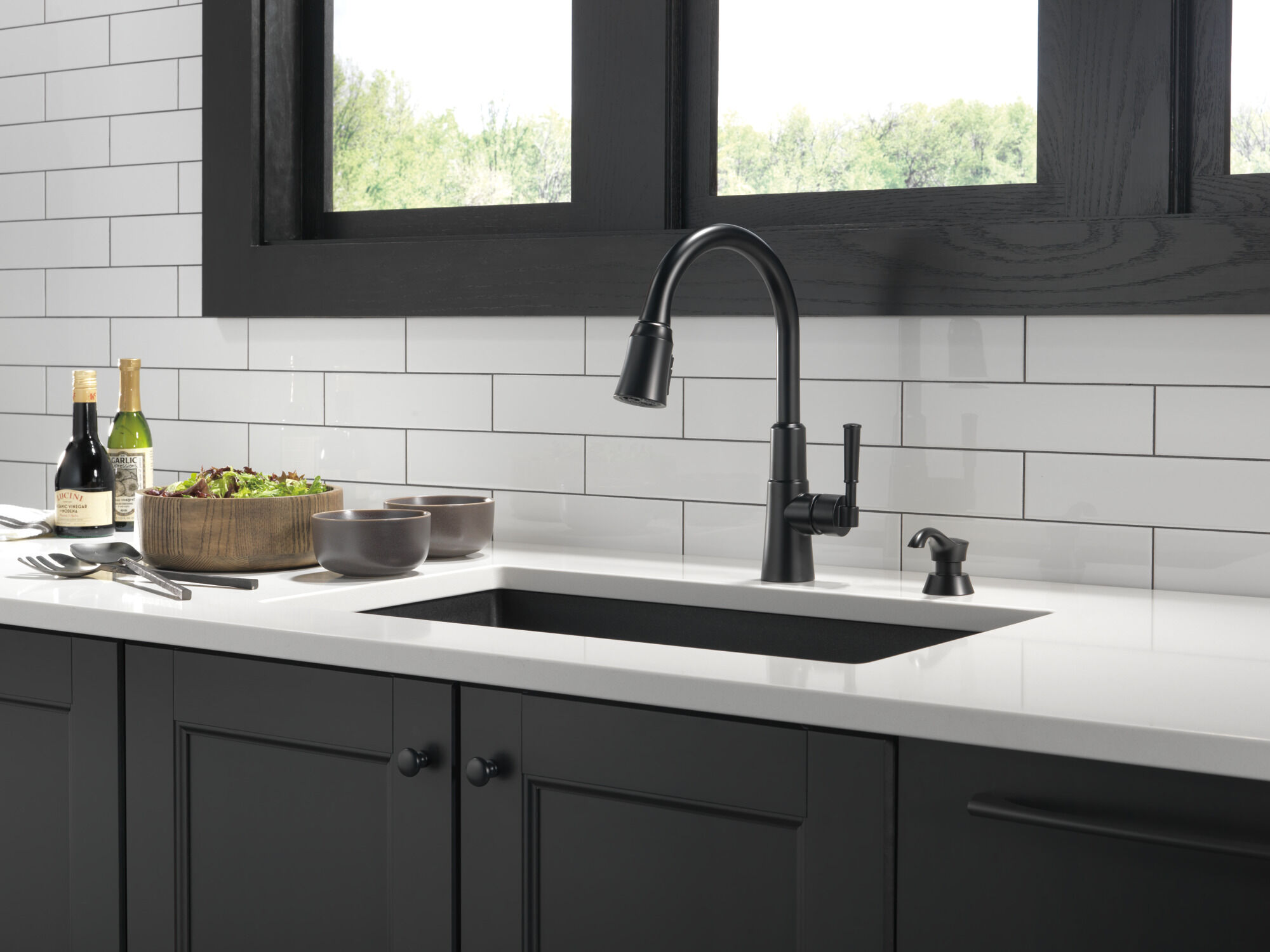 Single Handle Pull-Down Kitchen Faucet with Soap Dispenser and