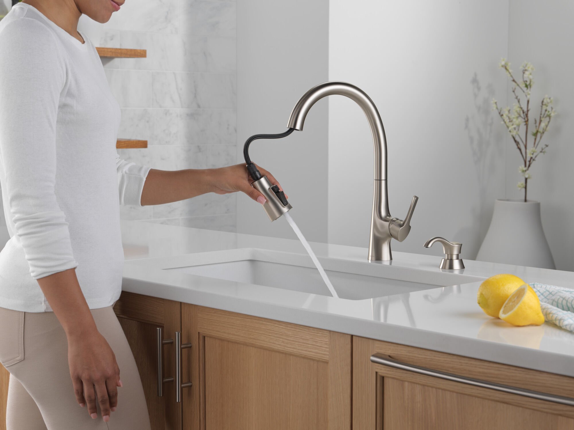 Single Handle Pull-Down Kitchen Faucet with Soap Dispenser and