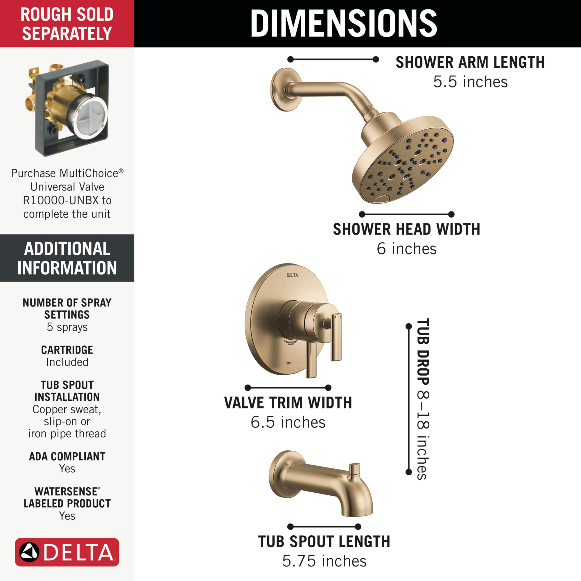 Monitor 17 Series Tub & Shower Trim in Champagne Bronze T17442-CZ