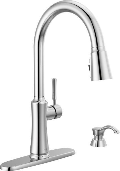 Single Handle Pull-Down Kitchen Faucet with Soap Dispenser and
