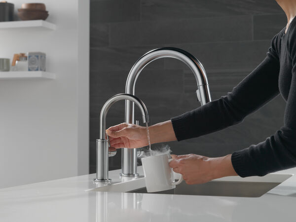 Contemporary Round Instant Hot Water Dispenser in Arctic Stainless  1930LF-H-AR | Delta Faucet
