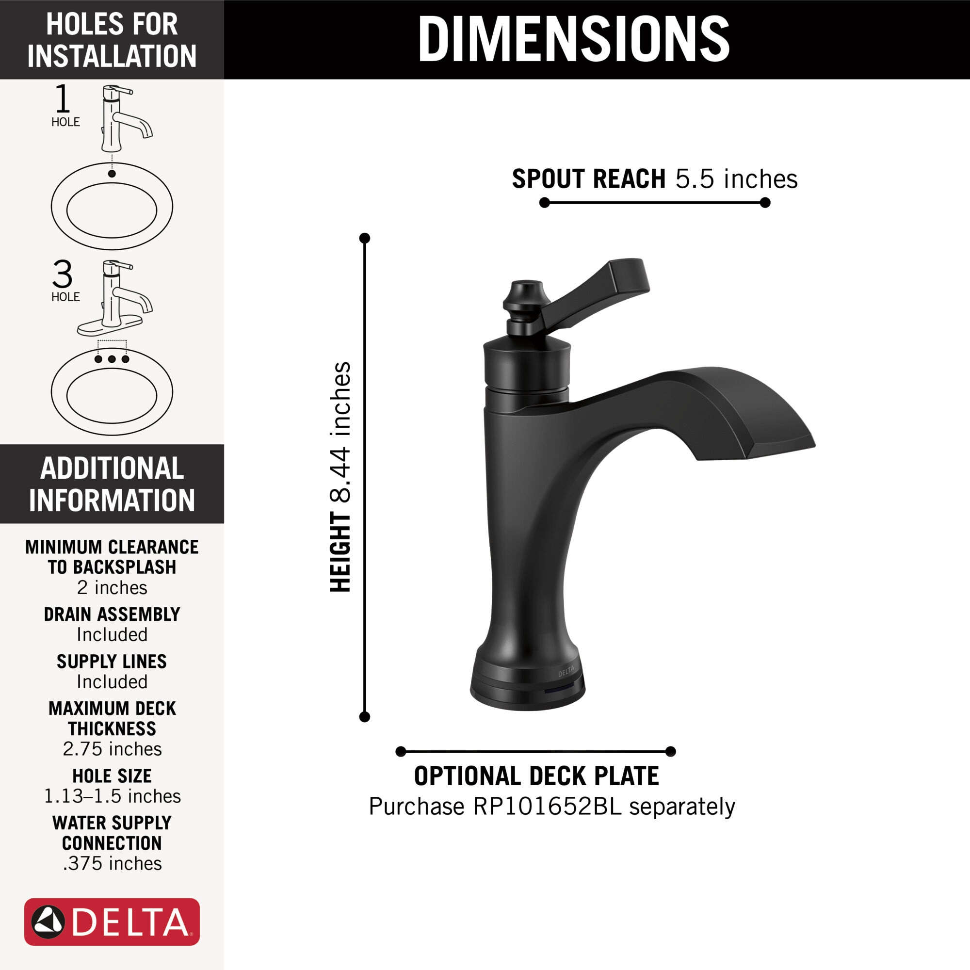 DELTA ヴィルトゥオーサ ブラック Single-Handle Pull-Down Kitchen Faucet in Matte Black 19802Z-BL