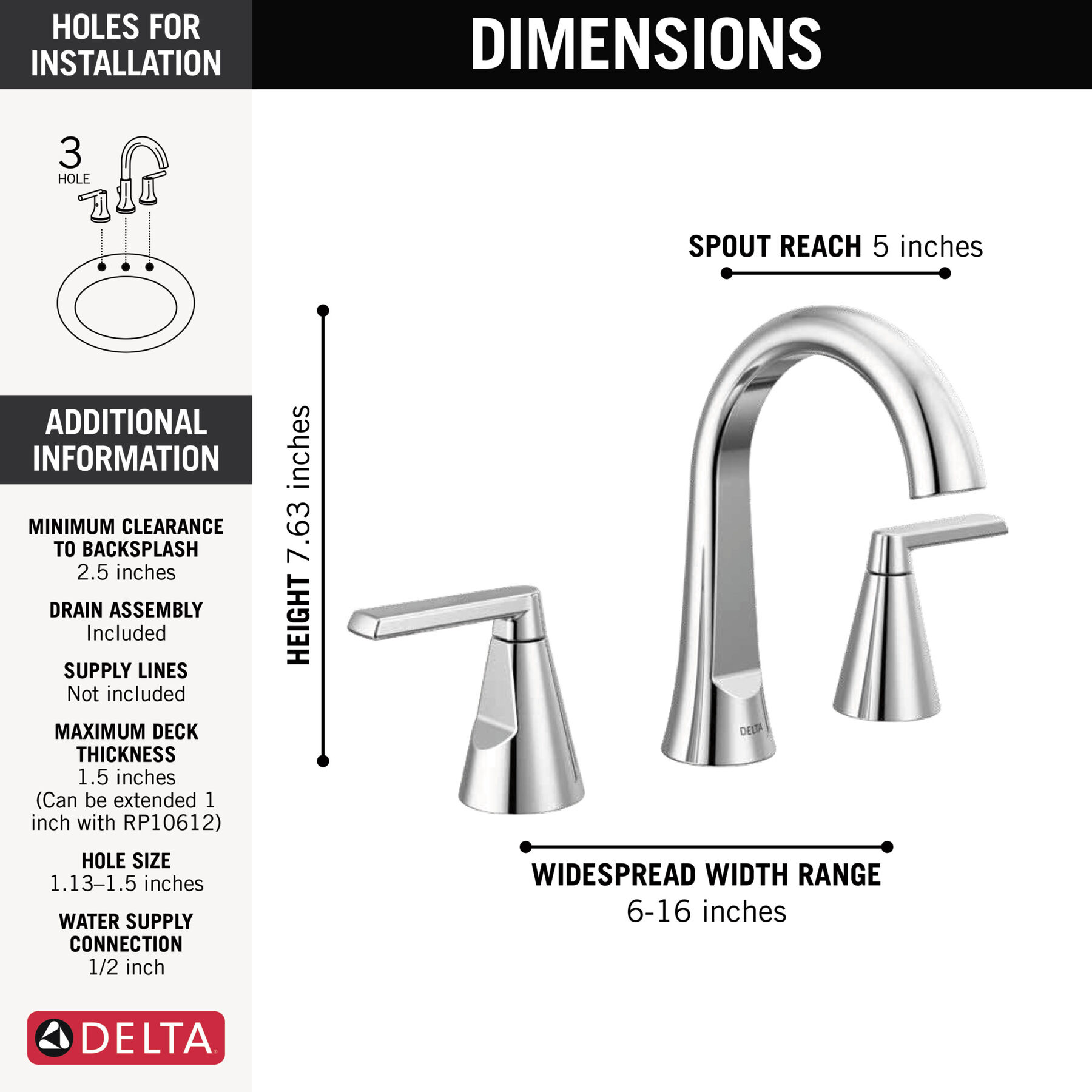 Two Handle Widespread Bathroom Faucet in Chrome 35832LF — thumbnail 2