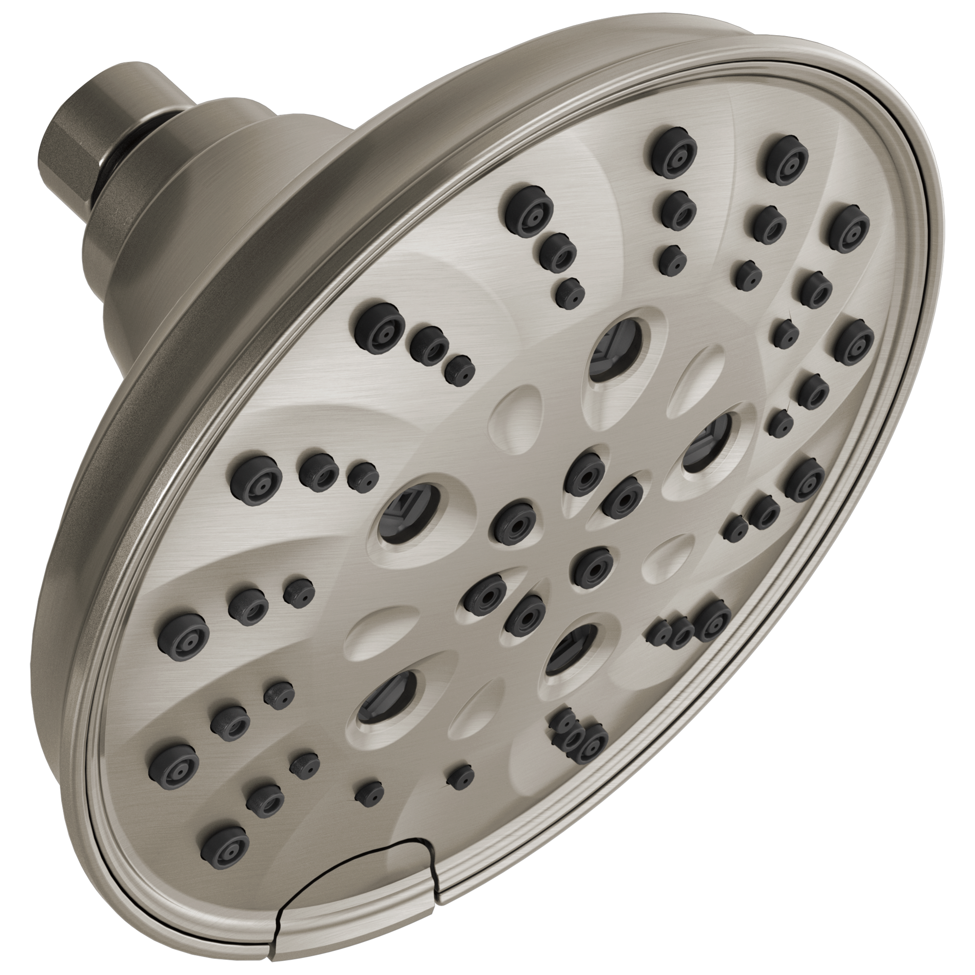 Delta H2Okinetic Duschkopf Raincan – 1-stufig, Edelstahl – Mit Soft Rubber Touch-Clean Düsen & Pausentaste, Wassersparend
