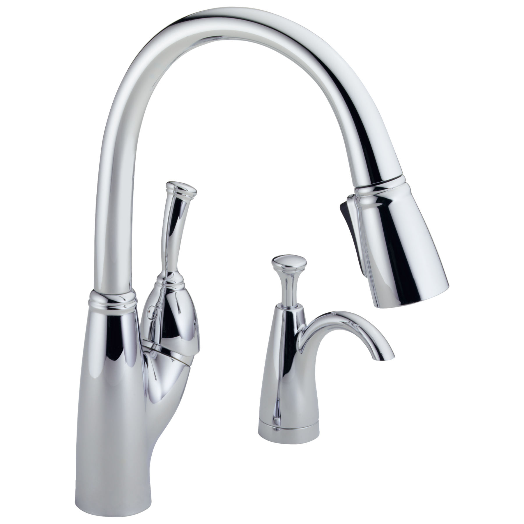 Single Handle PullDown Kitchen Faucet with Soap Dispenser in Chrome