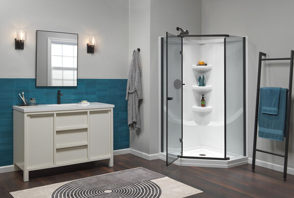 38'' Direct-to-Stud Corner Shower Wall Set in High Gloss White  B67916-3838-WH